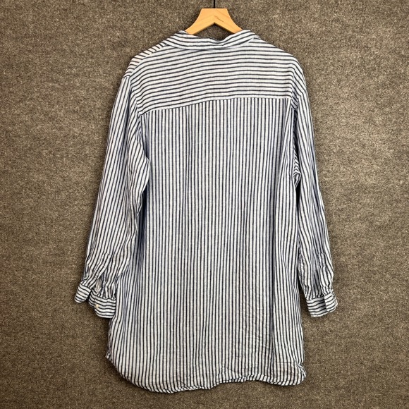 Frank & Eileen Mary Linen Striped Button Down Tunic Top Dress shirt Size Large - Picture 2 of 10
